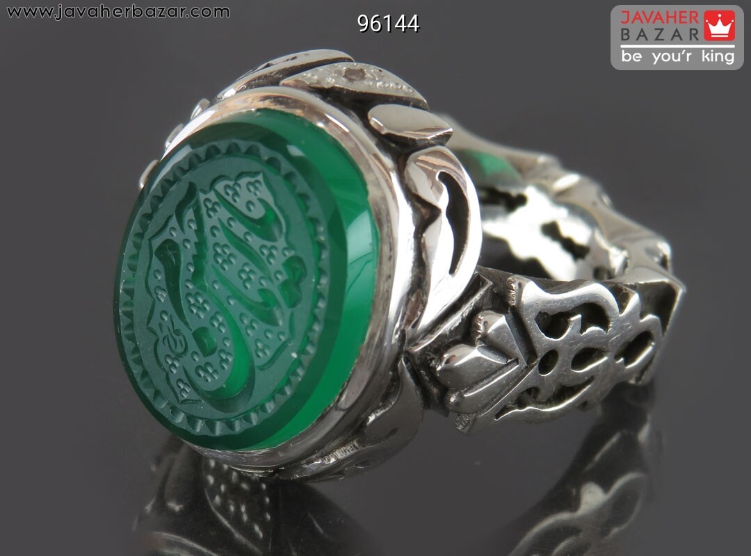 انگشتر نقره عقیق سبز مردانه دست ساز با برلیان اصل [یا امام حسن]